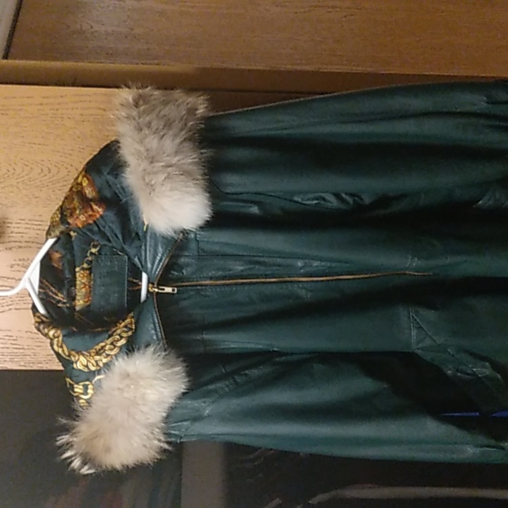 Genuine leather Forest Coat with fur hood